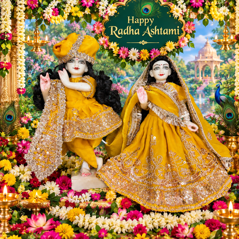 🌸 12 Inch Yugal Sarkar Yellow Hand Work Heavy Poshak