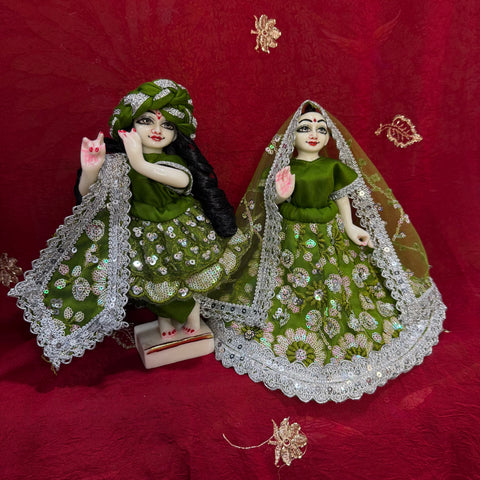 🌸9 inch Yugal Sarkar Net Fabric mehandi Green colour