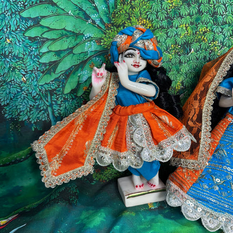 🌸9 inch Yugal Sarkar Orange Phiroji Contrast Fabric Dress
