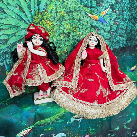 🌸 9 inch Yugal Sarkar Hand Work Dress Red red