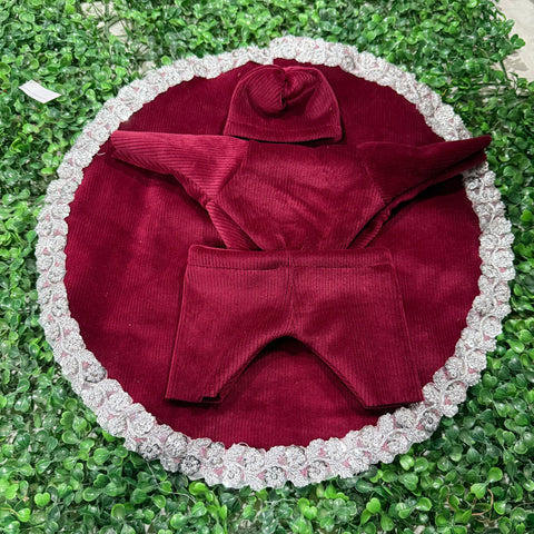 10 No. Laddu Gopal Winter Dress 4 pcs Cap Choli Pajama Lehnga mehroon