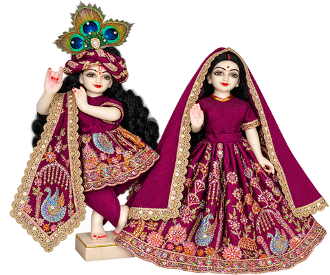 🌸 12 Inch Yugal Sarkar Heavy Border Poshak wine