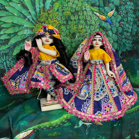 🌸 9 Inch Yugal Sarkar Cotton Fabric Dress Neavy Blue pink