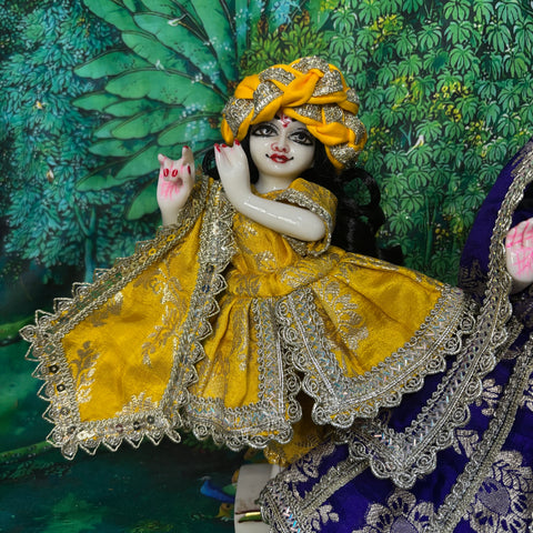 9 Inch Yugal Sarkar Banarasi Fabric Dress Yellow Purple Dress