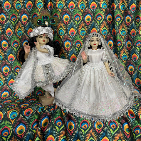 🌸 12 inch Yugal Sarkar Net Fabric White Hand Work Poshak