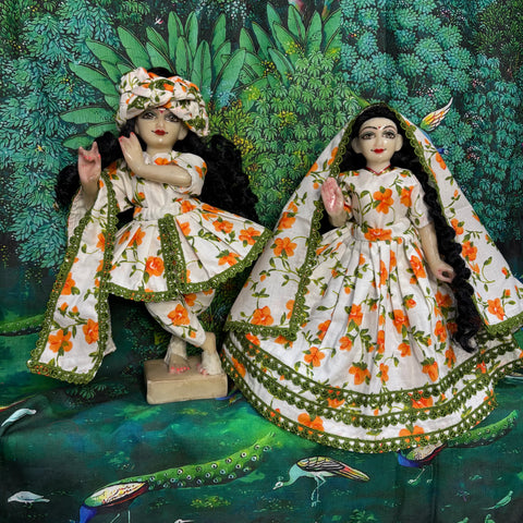 🌸 12 Inch Yugal Sarkar Cotton Fabric Dress White green
