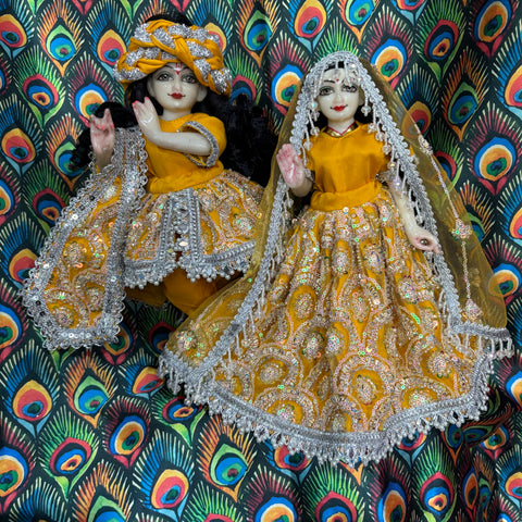 🌸 12 Inch Yugal Sarkar Heavy Hand Work yellow Poshak
