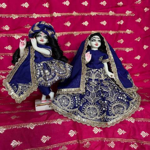 🌸9 inch Yugal Sarkar Fendy Silk Royal Blue Fabric