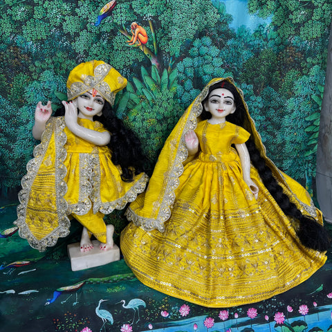 15 Inch Yugal Sarkar Heavy Dress banarasi and embroidery lemon colour