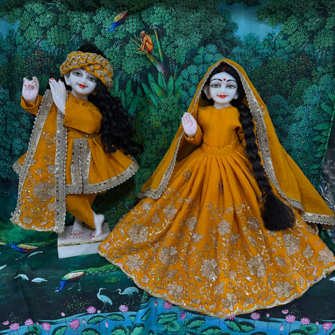 18 Inch Yugal Sarkar Haldi Yellow Heavy Border Summer Poshak