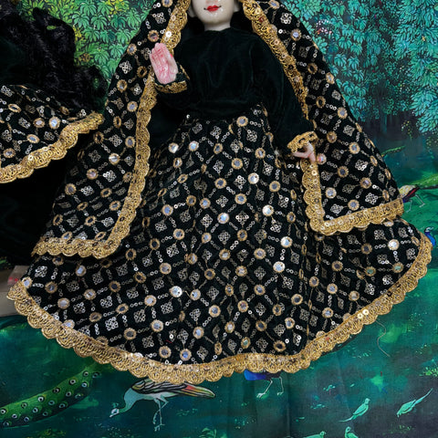 🌸 12 Inch Yugal Sarkar Velvet Fabric Heavy Dress Green