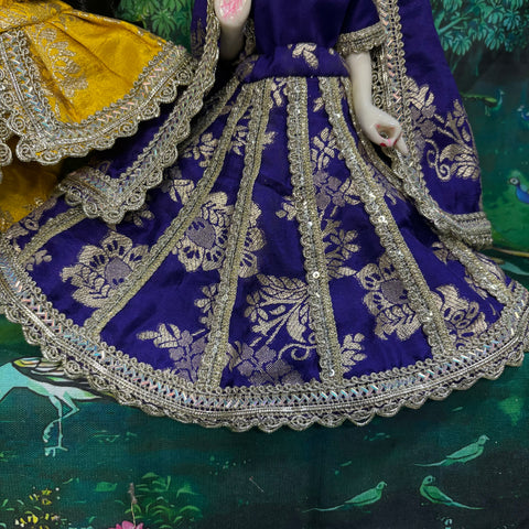 9 Inch Yugal Sarkar Banarasi Fabric Dress Yellow Purple Dress