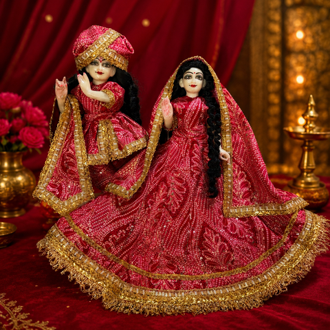 12 inch Yugal Sarkar Red Cotton Reon Fabric Dress Long Lehnga Bayahula Special
