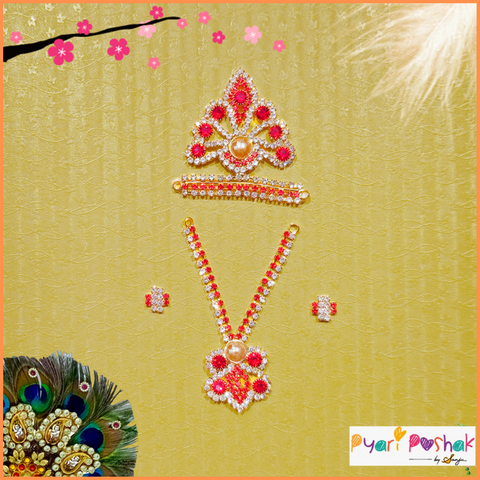 LG Red Colour Mukut Mala Set – A Divine Crown & Garland for Laddu Gopal ❤️✨