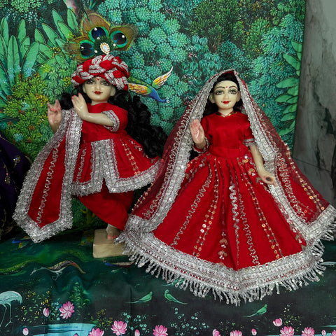 🌸 12 inch Yugal Sarkar Net Fabric Red Hand work Dress