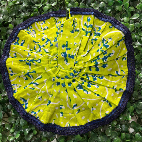 3,4 No. Laddu Gopal Yellow Printed Cotton Dress with Blue Border 💛💙