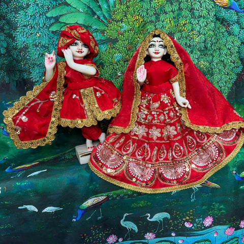 🌸9 inch Yugal Sarkar Red Heavy Hand Work Poshak Bayahula Special