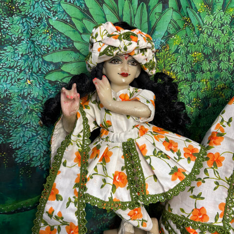 🌸 12 Inch Yugal Sarkar Cotton Fabric Dress White green