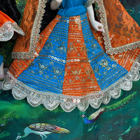 🌸9 inch Yugal Sarkar Orange Phiroji Contrast Fabric Dress