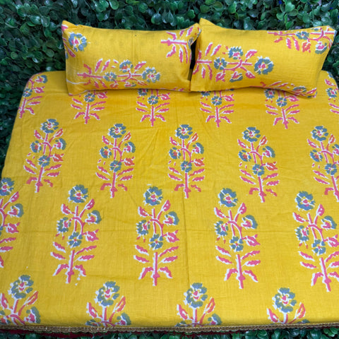 10*12 Size Cotton bedsheet set yellow