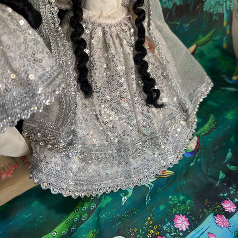 12 Inch Yugal Sarkar White Silver Dress