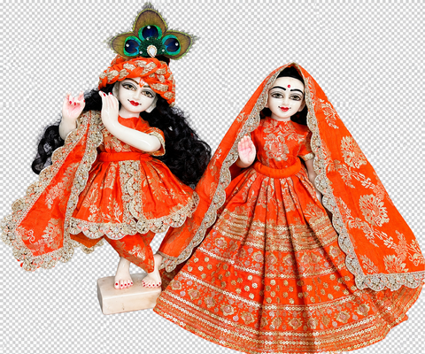 🌸 12 Inch Yugal Sarkar Banarasi fabric Heavy Lehnga Orange