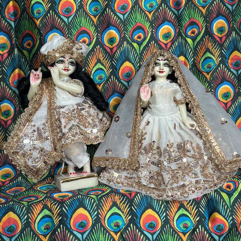 🌸9 inch Yugal Sarkar Fendy Silk White Hand Work Poshak