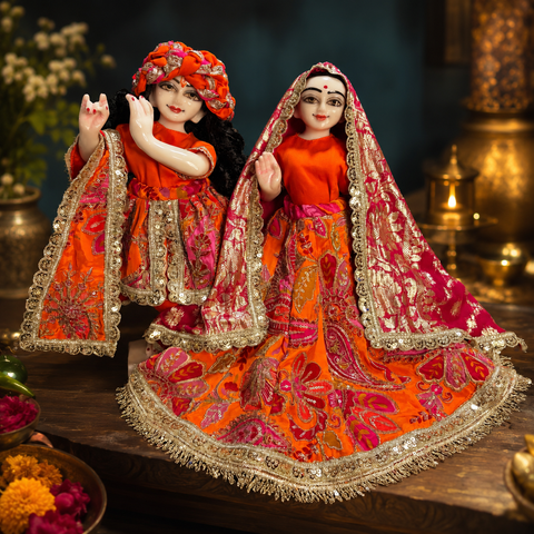 15 Inch Yugal Sarkar Heavy  Fabric Dress Orange Pink ❤️
