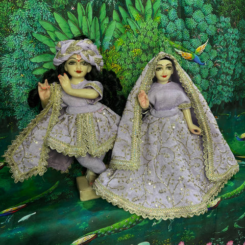 🌸9 Inch Yugal Sarkar Heavy Poshak Embroidery Lavender