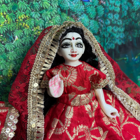 🌸 9 inch Yugal Sarkar Red Banarasi Fabric Dress