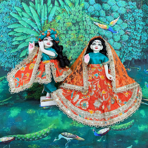 🌸9 inch Yugal Sarkar Banarasi Fabric Dress Orange