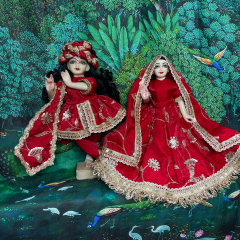 🌸12 inch Yugal Sarkar Red Fabric dress With Hand work