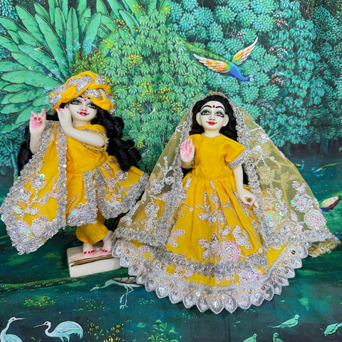 🌸9 inch Yugal Sarkar Net Fabric Yellow Dress