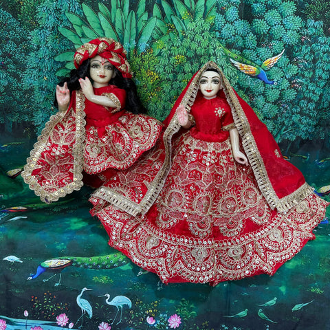 🌸 12 Inch Yugal Sarkar Red Poshak heavy Embroidery Poshak