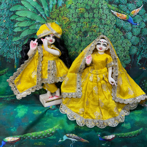 🌸9 inch Yugal Sarkar yellow Silk Banarasi fabric Dress