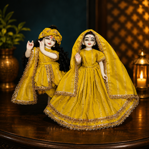 15 Inch Yugal Sarkar Cotton Fabric Dress light yellow parrot green colour ❤️
